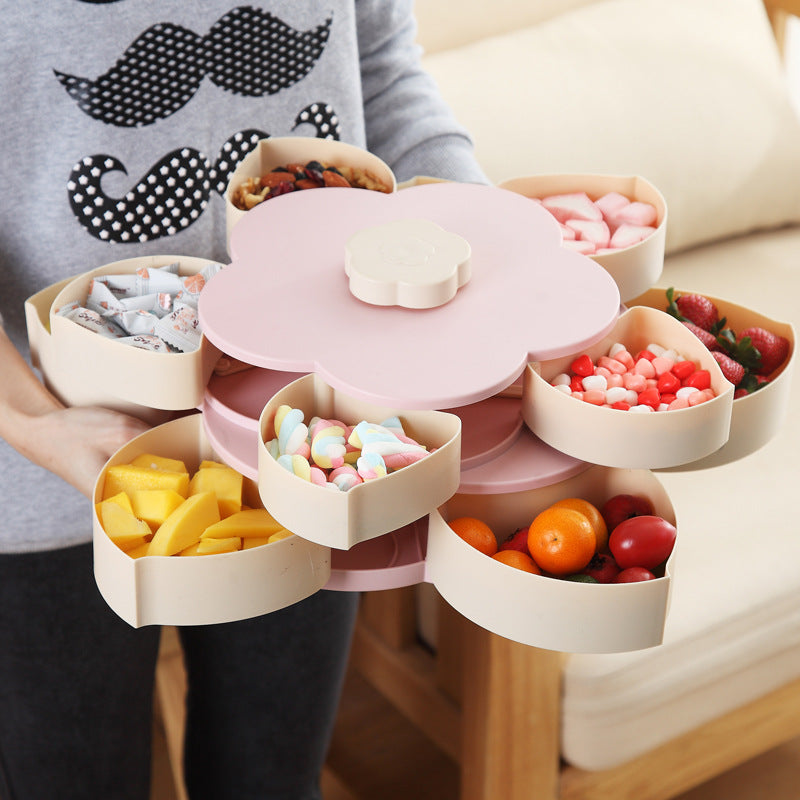 Petal-Shape Rotating Snack Box Candy Tray Food Storage Box Fruit Organizer  Storage